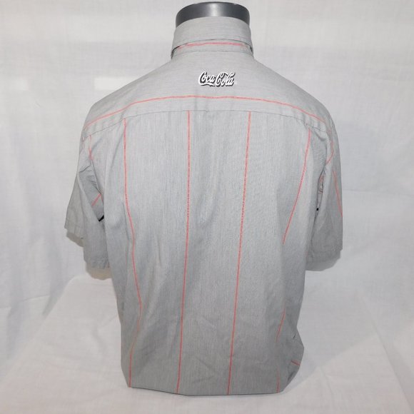 VTG 90s Coca Cola Work Uniform Shirt Mens 16 - 16.5 (M) Red Gray stripe Patch - Picture 7 of 10